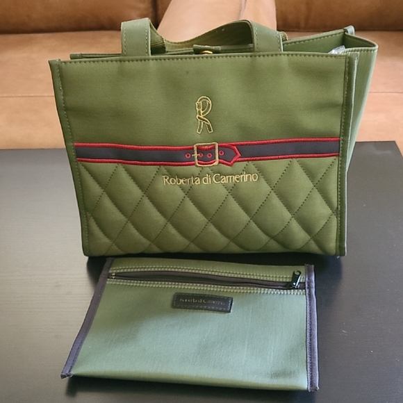Roberta di Camerino Handbags - Roberta di Camerino Olive Green Quilted Tote With Removable Pouch